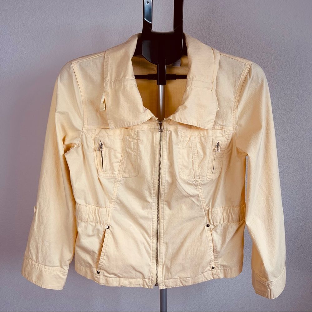 Chico's‎ Butter Yellow Lightweight Zip Jacket Utility Safari Style Neutral US M